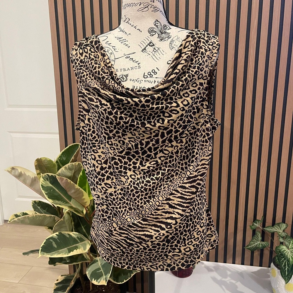 Harold's Women's‎ L Leopard Print Cowl Neck Sleeveless Tank Top Blouse